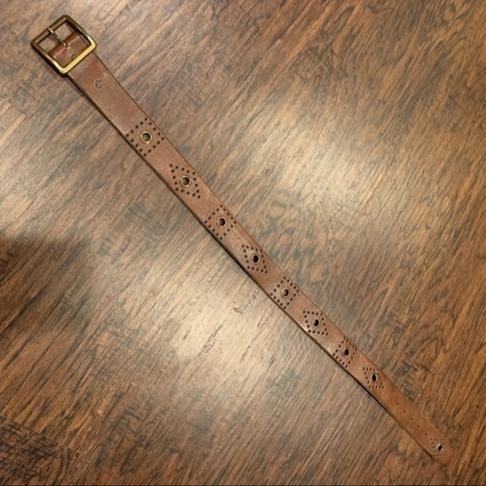 Brown Leather Belt with Brass Hardware Size Medium - Picture 12 of 14